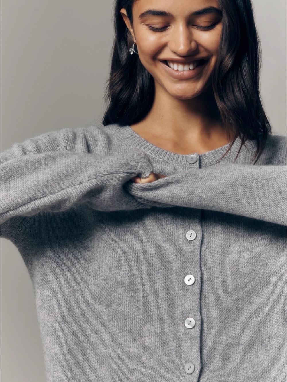 Reformation Clara Cashmere Cardigan Sweater NWT Gray Large 95% Recycled Cashmere - Picture 2 of 8